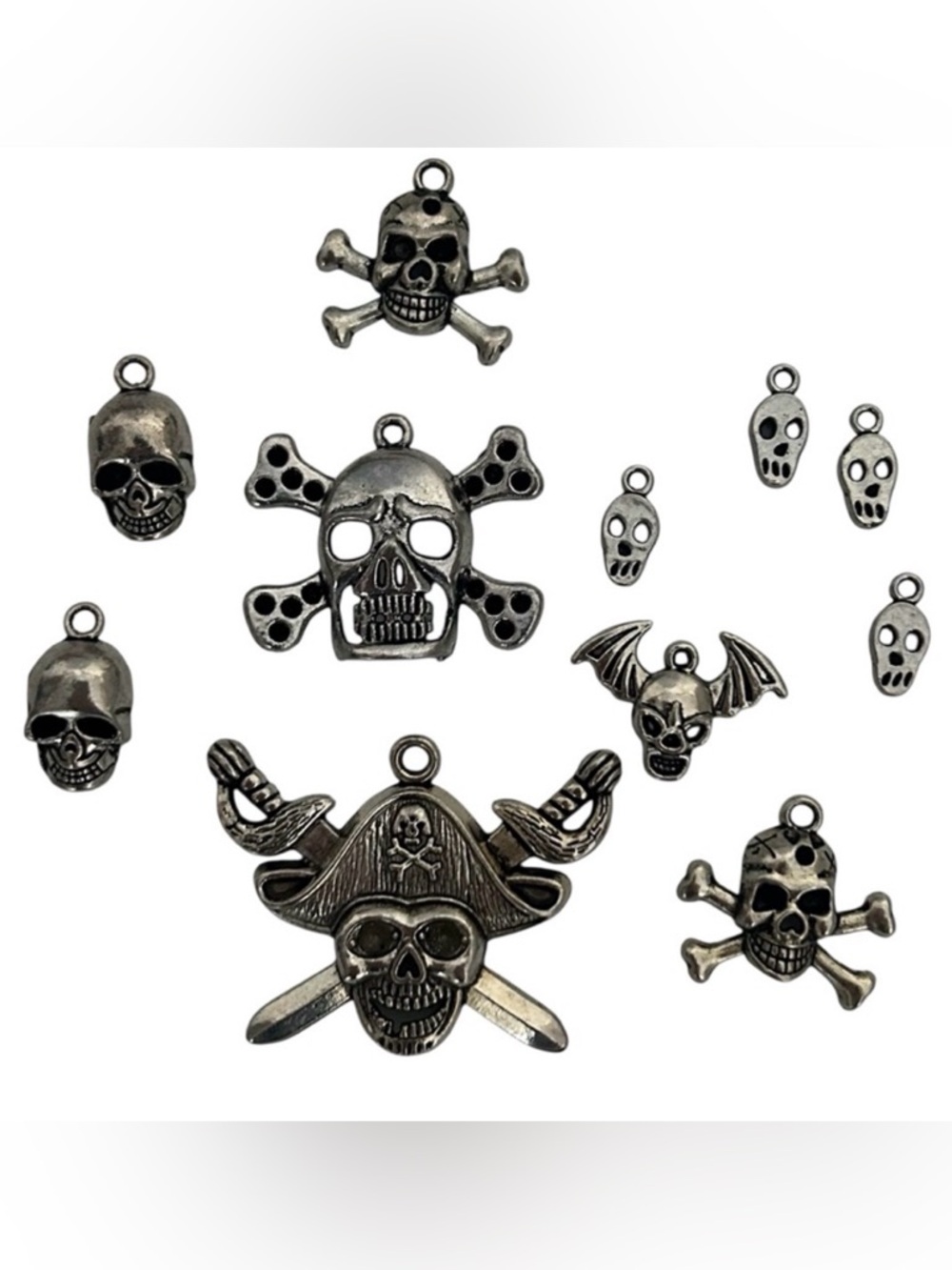 SKULL PENDANT CHARM LOT JEWELLERY MAKING SILVER TONE